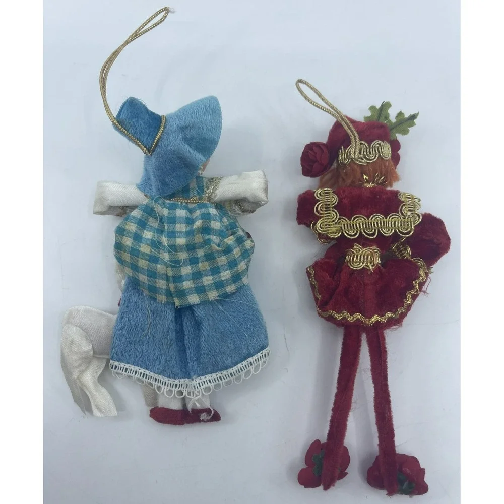2 Vtg 50s Christmas‎ Ornaments Velvet Silk Celluloid Hands Bo Peep Drummer Boy